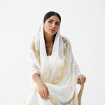 Off white with yellow Dantel Georgette Sheila